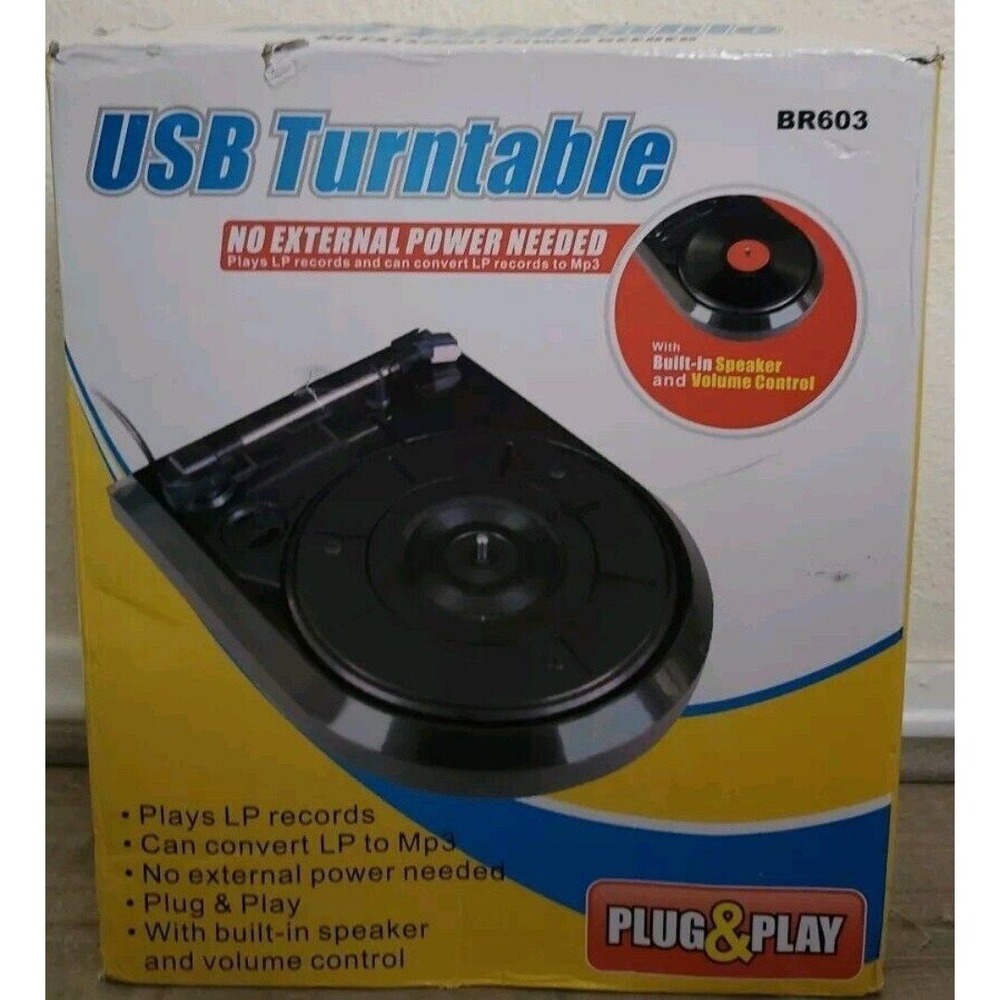 Plug Play USB Turntable Record Player Built in Speaker MP3 Converter BR603